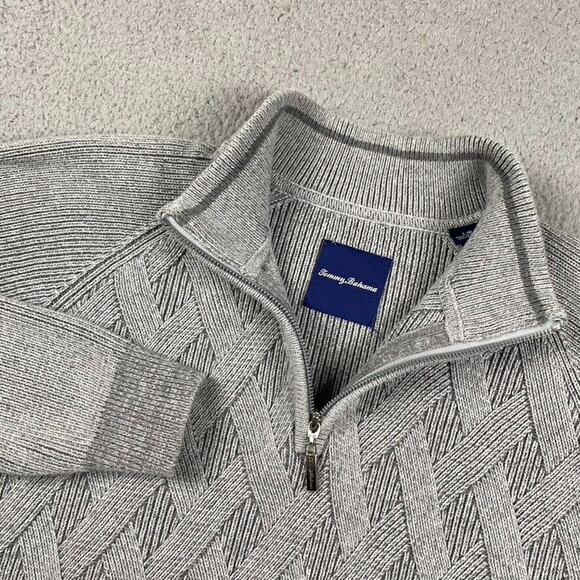 Tommy Bahama 1/4 Zip Pullover Sweater Men's Large Diamond Knit 100% Cotton - Picture 2 of 9